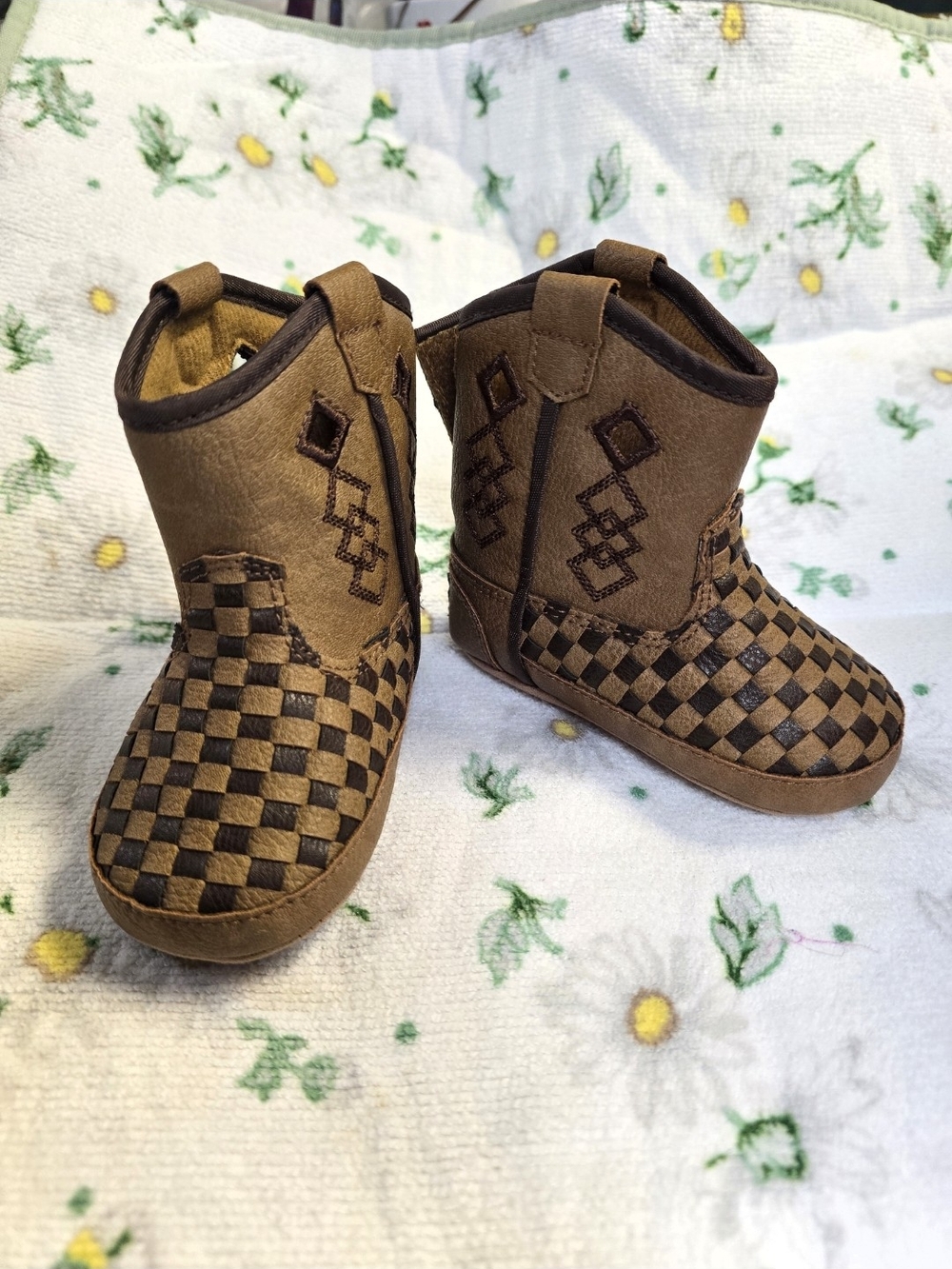 Twister Brown Checkered Baby Cowboy Booties Infant Size